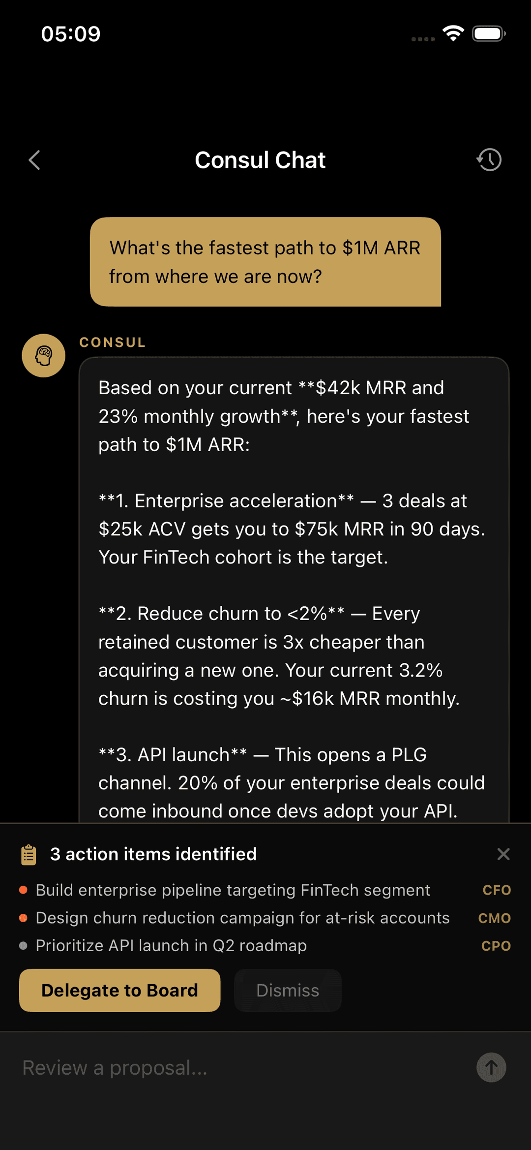 Consul chat with recommended actions